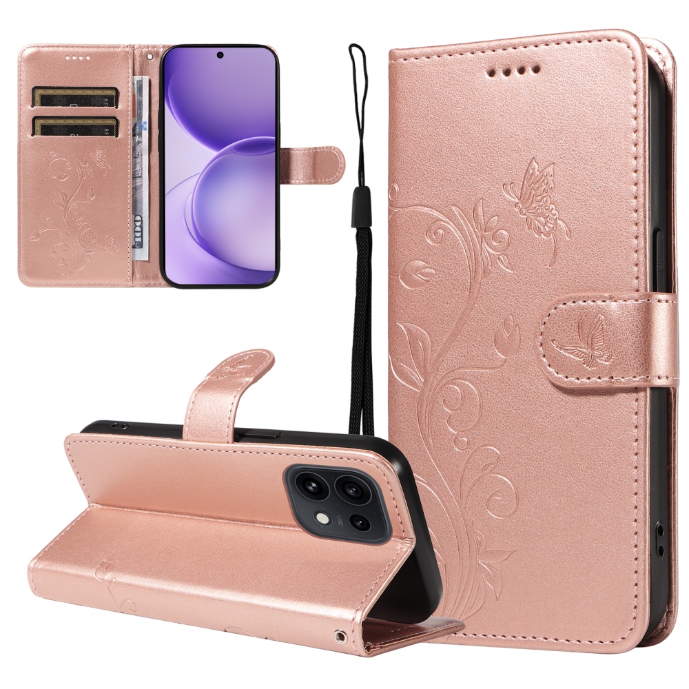 Flowery knížkové pouzdro na Oppo Reno 16 Pro 5G/Oppo Reno 16 5G - růžovozlaté