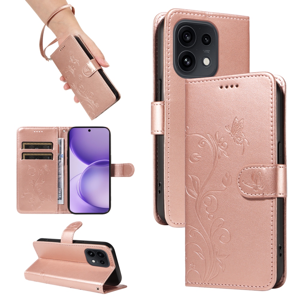 Flowery knížkové pouzdro na Oppo Reno 16 Pro 5G/Oppo Reno 16 5G - růžovozlaté