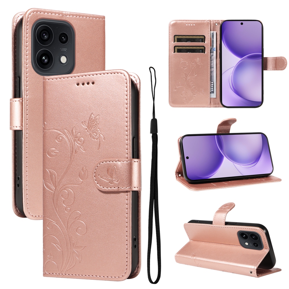 Flowery knížkové pouzdro na Oppo Reno 16 Pro 5G/Oppo Reno 16 5G - růžovozlaté
