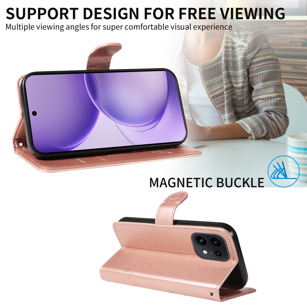 Flowery knížkové pouzdro na Oppo Reno 16 Pro 5G/Oppo Reno 16 5G - růžovozlaté