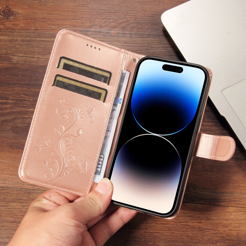 Flowery knížkové pouzdro na Oppo Reno 16 Pro 5G/Oppo Reno 16 5G - růžovozlaté