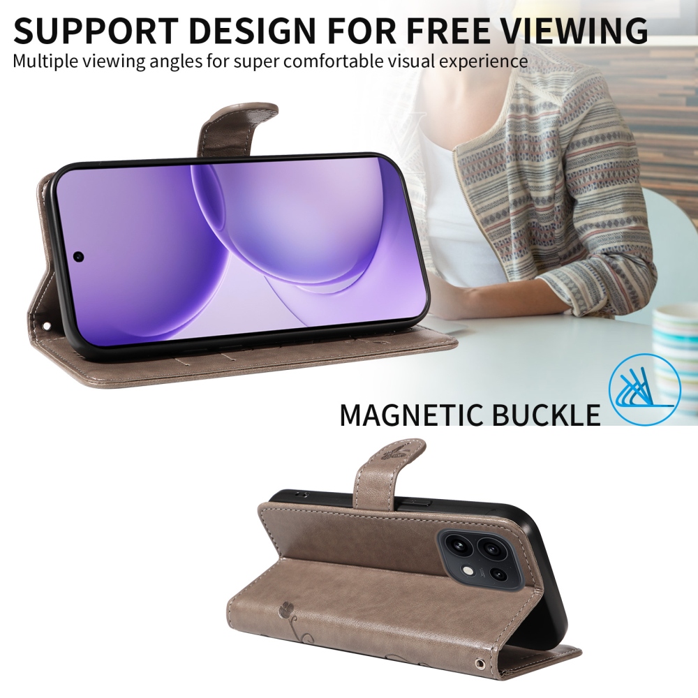 Flowery knížkové pouzdro na Oppo Reno 16 Pro 5G/Oppo Reno 16 5G - šedé