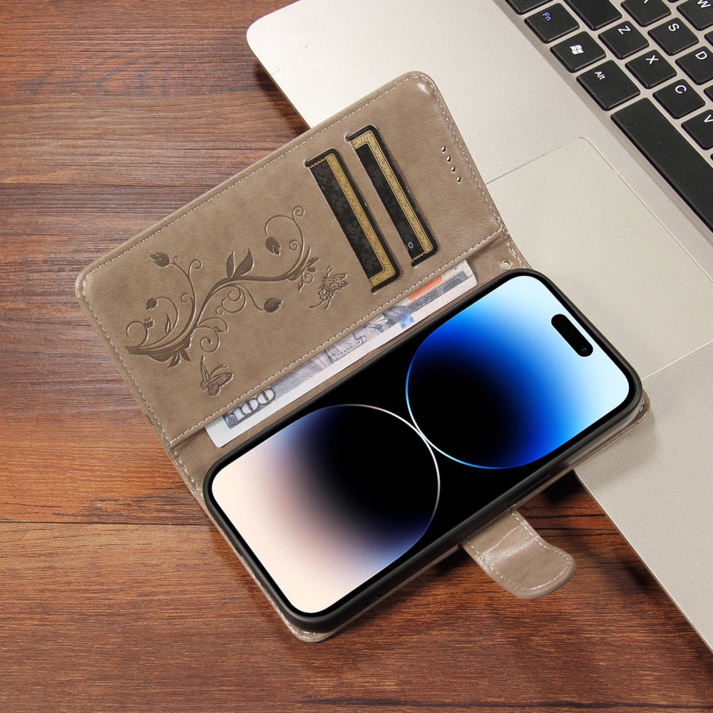 Flowery knížkové pouzdro na Oppo Reno 16 Pro 5G/Oppo Reno 16 5G - šedé