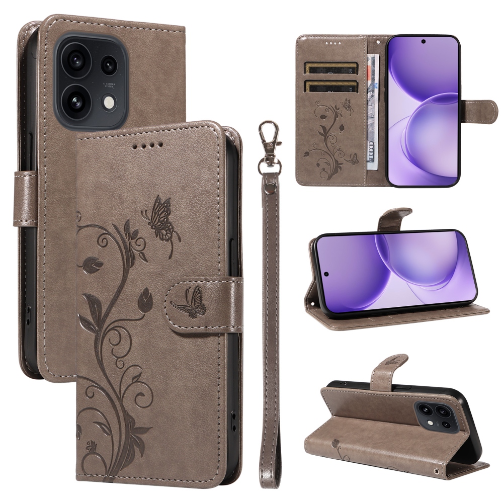 Flowery knížkové pouzdro na Oppo Reno 16 Pro 5G/Oppo Reno 16 5G - šedé