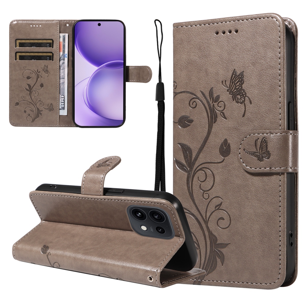 Flowery knížkové pouzdro na Oppo Reno 16 Pro 5G/Oppo Reno 16 5G - šedé