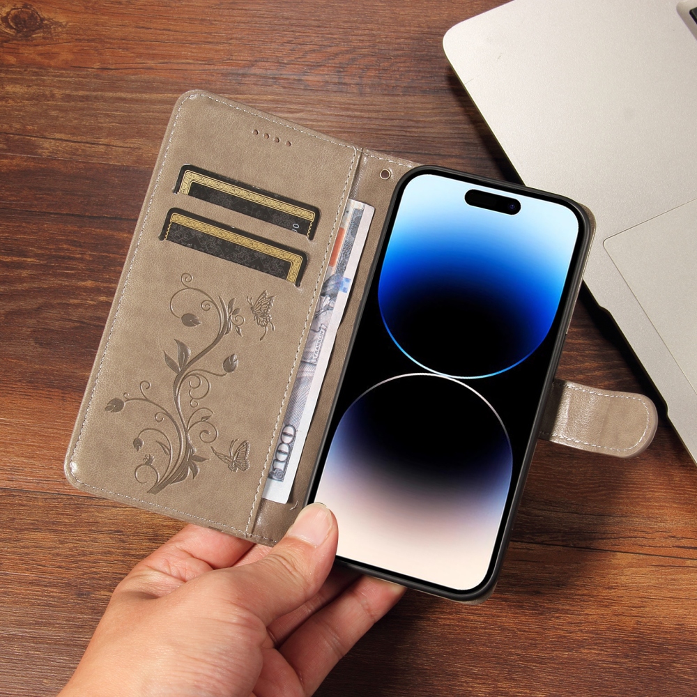 Flowery knížkové pouzdro na Oppo Reno 16 Pro 5G/Oppo Reno 16 5G - šedé