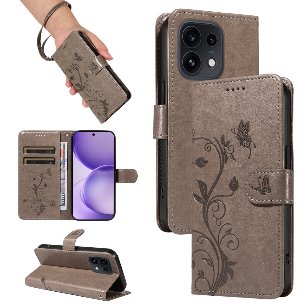 Flowery knížkové pouzdro na Oppo Reno 16 Pro 5G/Oppo Reno 16 5G - šedé