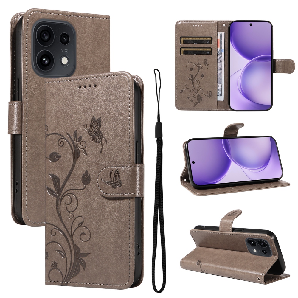 Flowery knížkové pouzdro na Oppo Reno 16 Pro 5G/Oppo Reno 16 5G - šedé