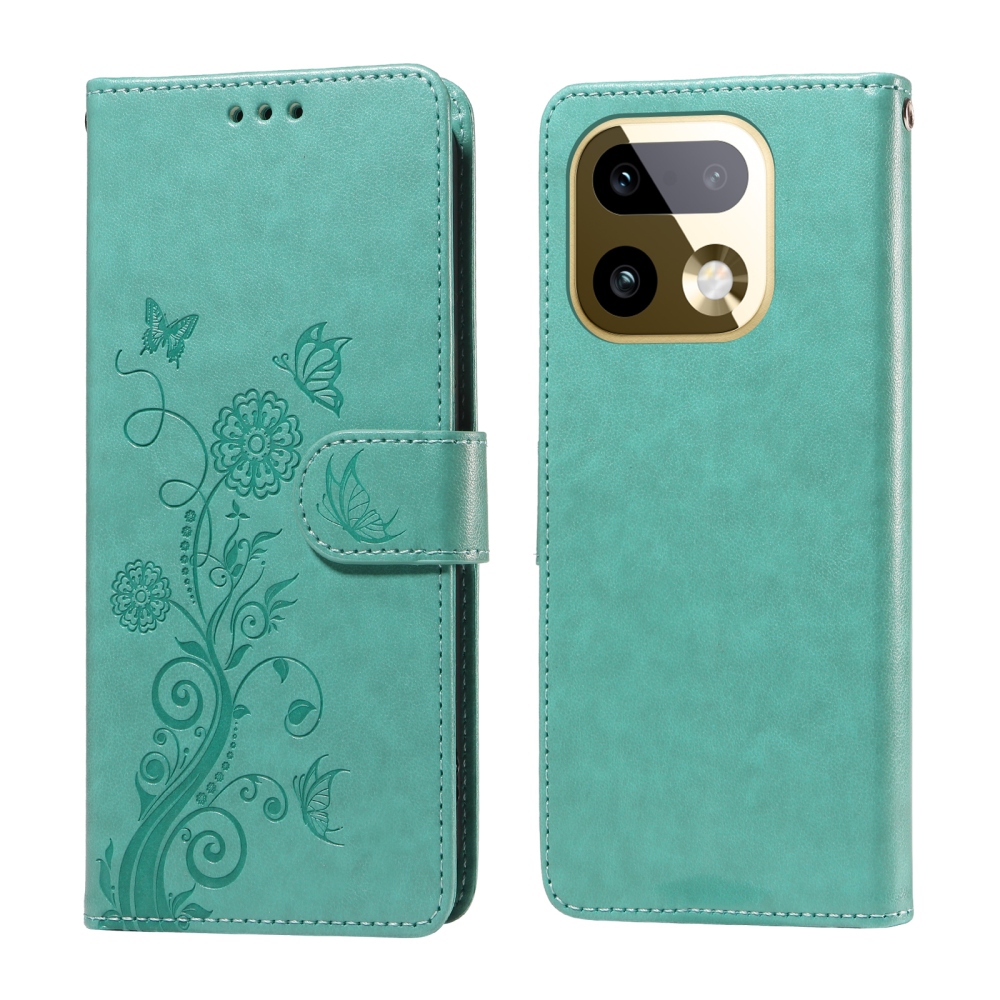 Flowery knížkové pouzdro na Realme 16 Pro+ 5G - modrozelené