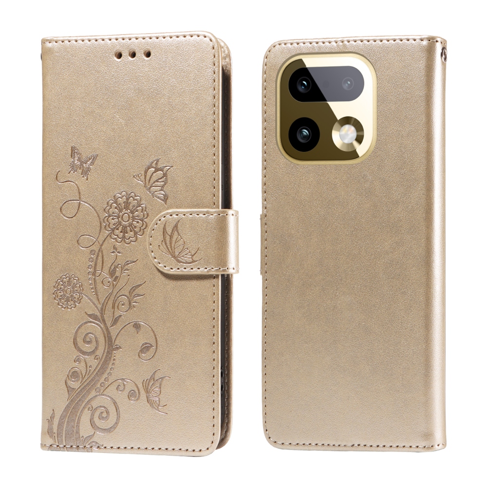 Flowery knížkové pouzdro na Realme 16 Pro+ 5G - zlaté