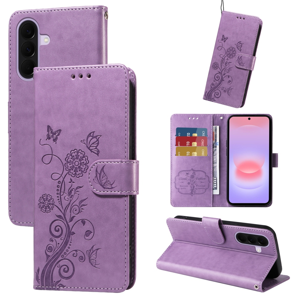 Flowery knížkové pouzdro na Samsung Galaxy A27 - fialové