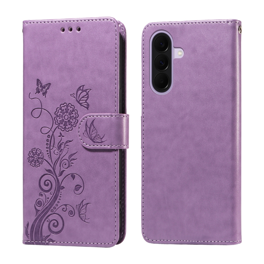 Flowery knížkové pouzdro na Samsung Galaxy A27 - fialové