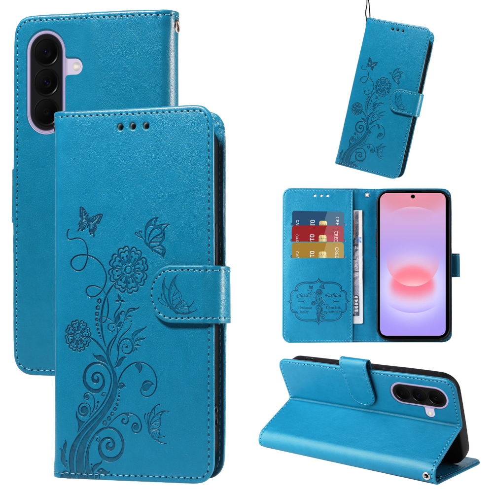 Flowery knížkové pouzdro na Samsung Galaxy A27 - modré