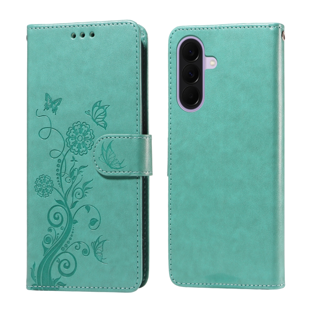 Flowery knížkové pouzdro na Samsung Galaxy A27 - modrozelené