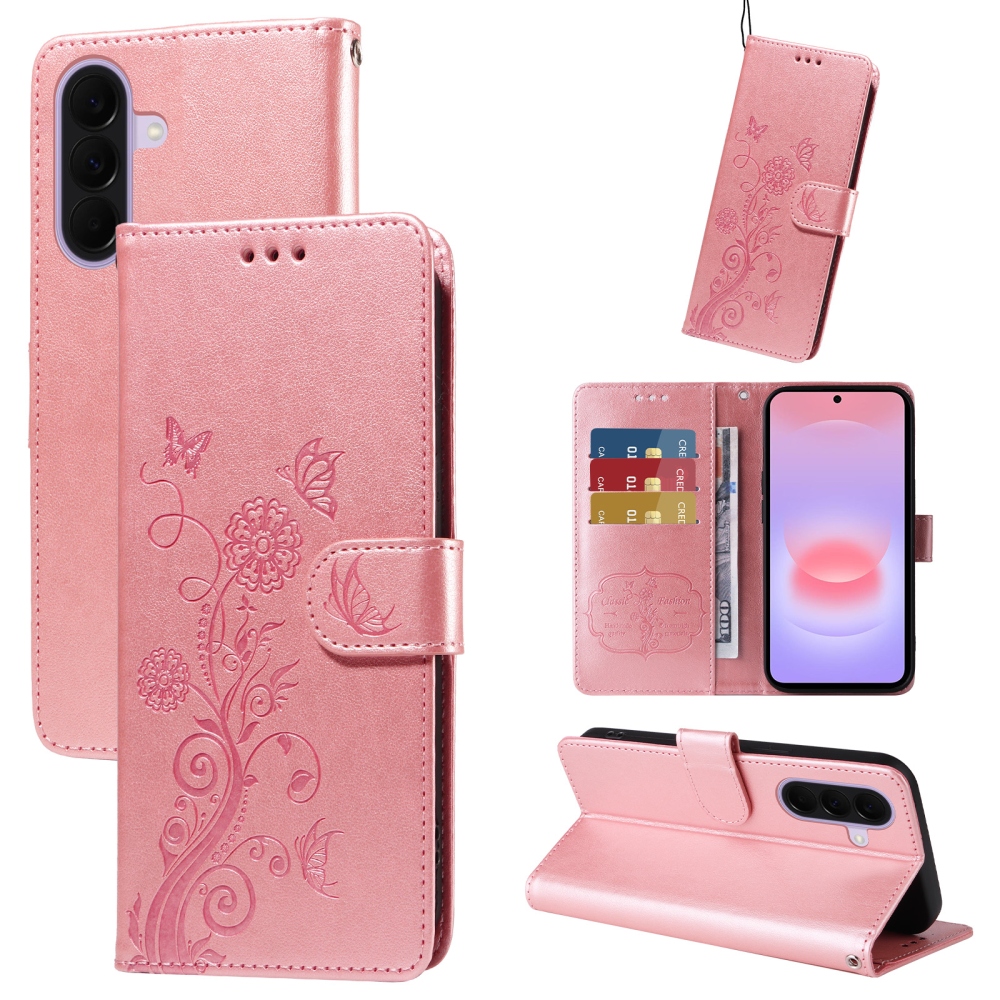 Flowery knížkové pouzdro na Samsung Galaxy A27 - růžové