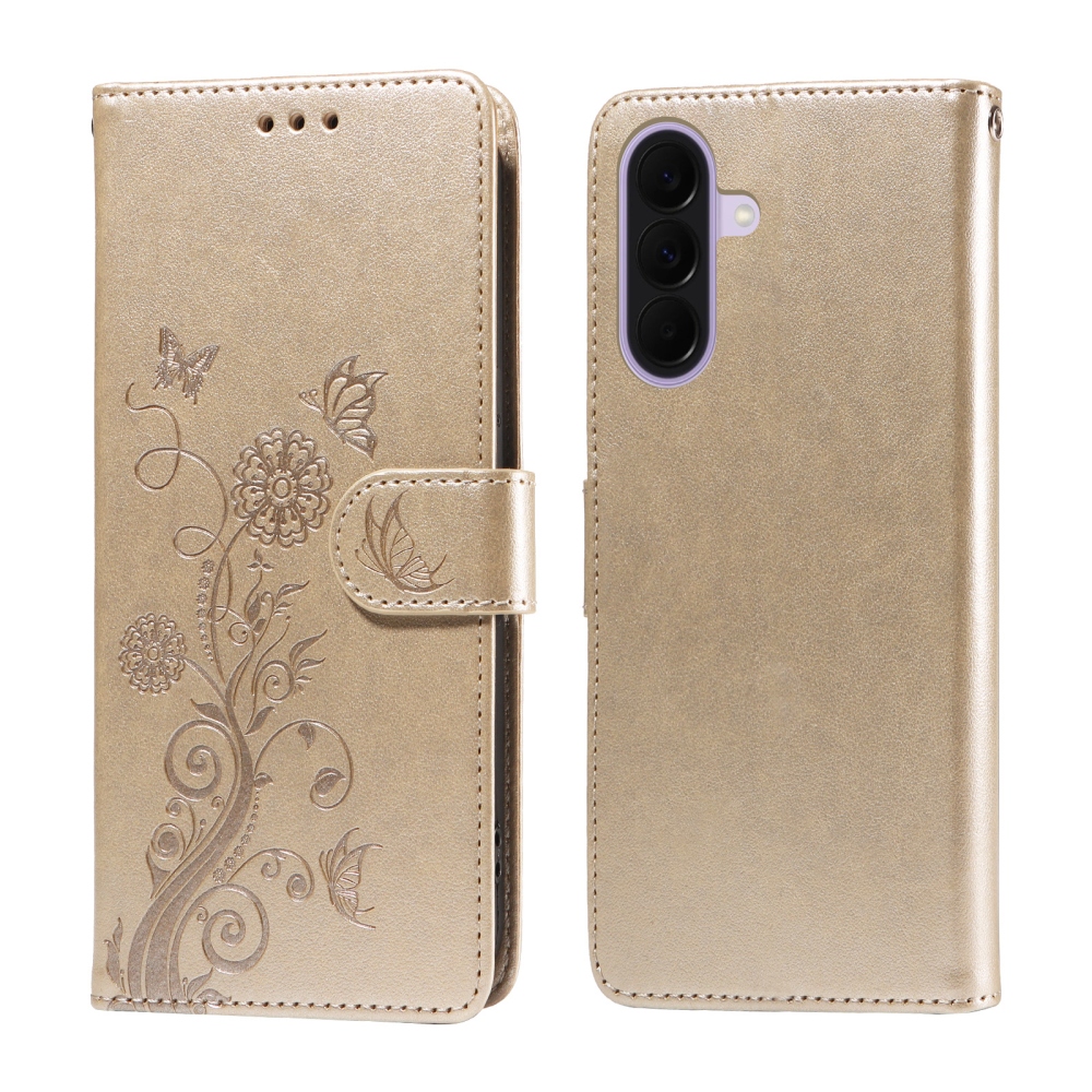 Flowery knížkové pouzdro na Samsung Galaxy A27 - zlaté