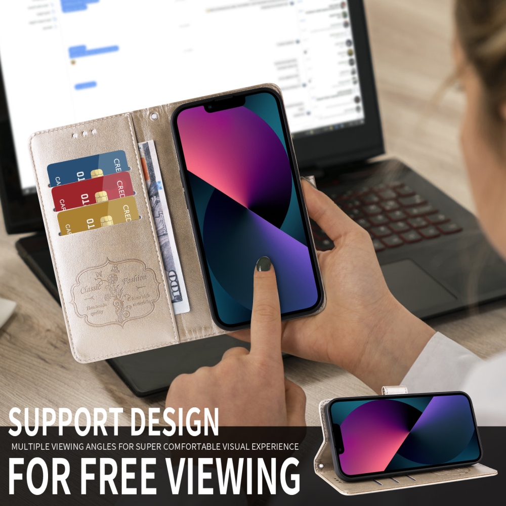 Flowery knížkové pouzdro na Samsung Galaxy A27 - zlaté