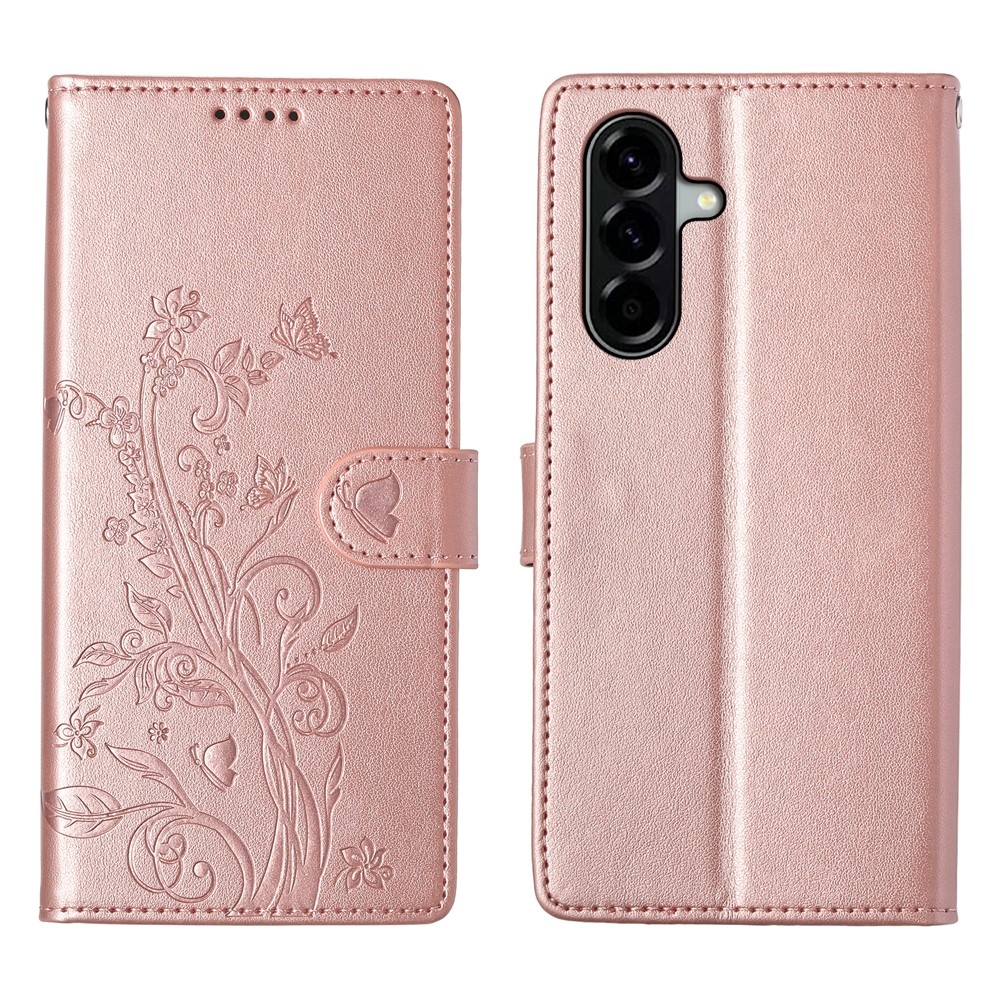 Flowery knížkové pouzdro na Samsung Galaxy A37 5G - růžovozlaté