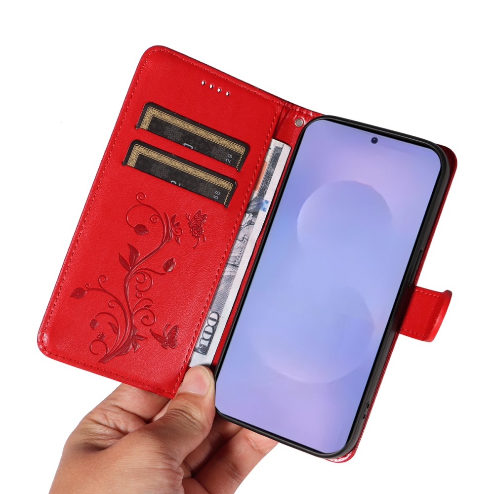 Flowery knížkové pouzdro na Samsung Galaxy S26+ - červené