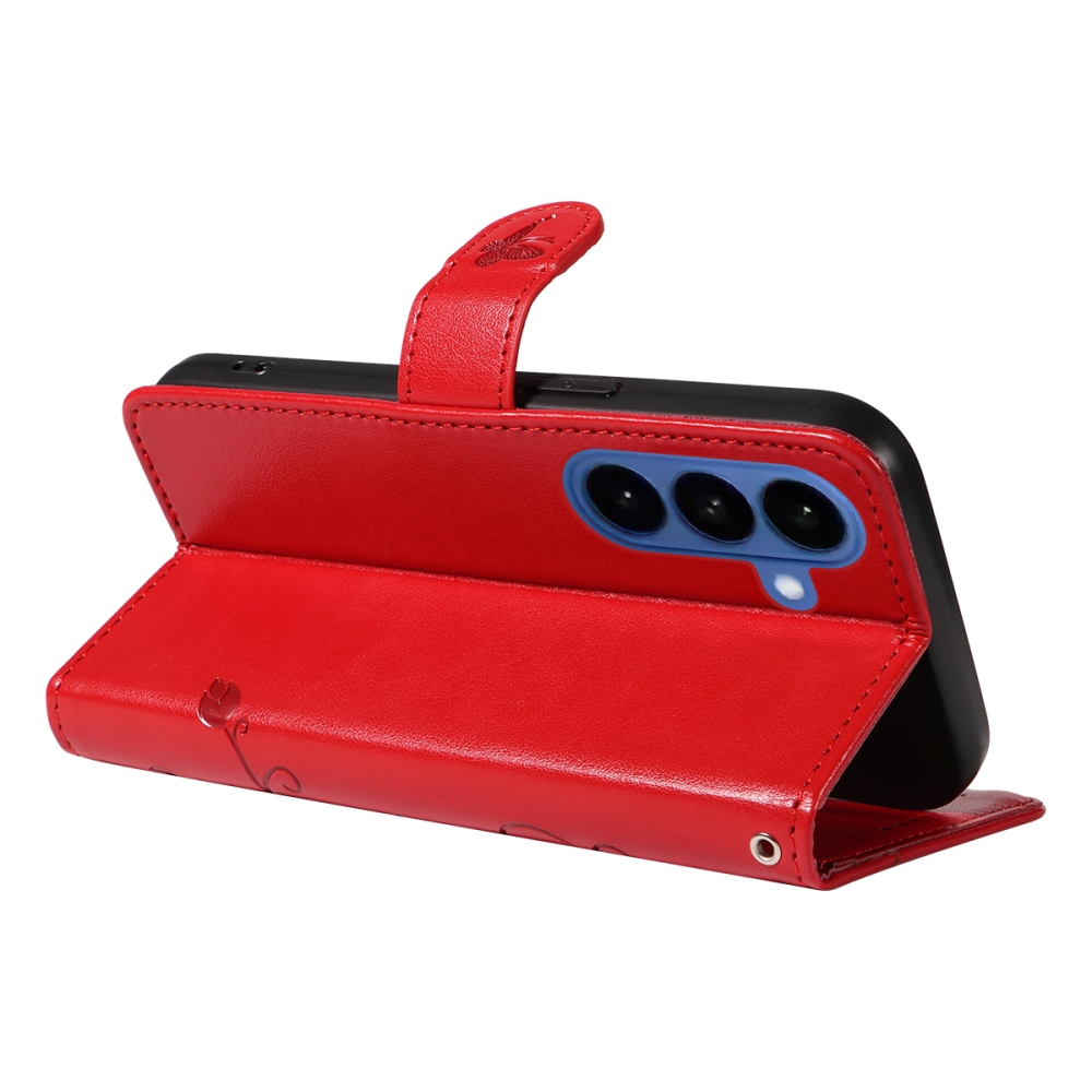 Flowery knížkové pouzdro na Samsung Galaxy S26+ - červené