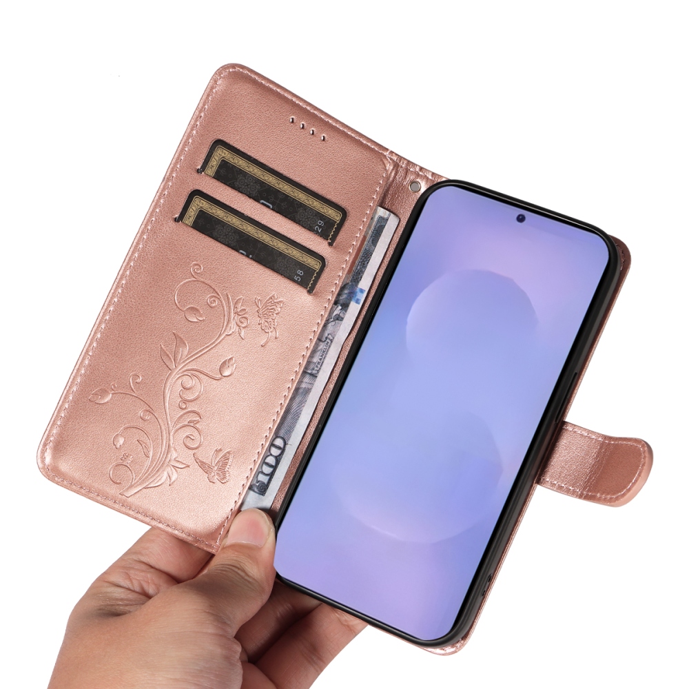 Flowery knížkové pouzdro na Samsung Galaxy S26+ - růžovozlaté