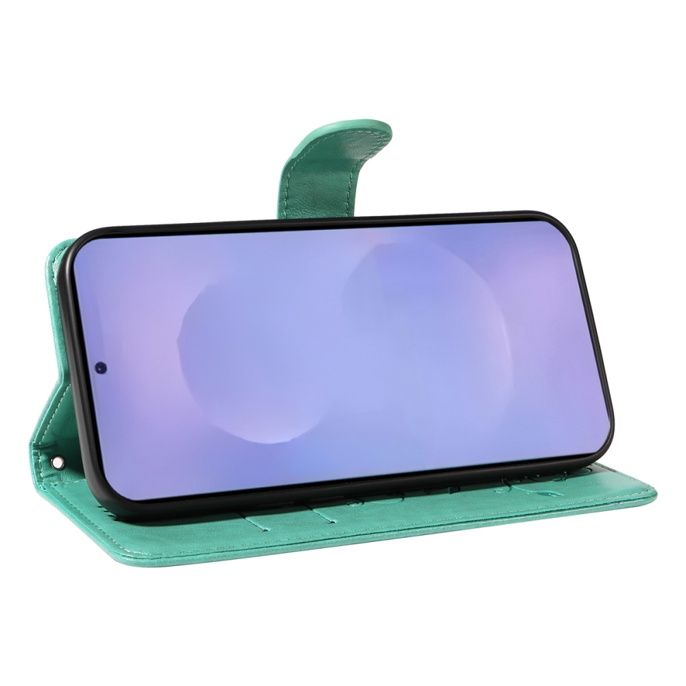 Flowery knížkové pouzdro na Samsung Galaxy S26/S26 Pro - modrozelené