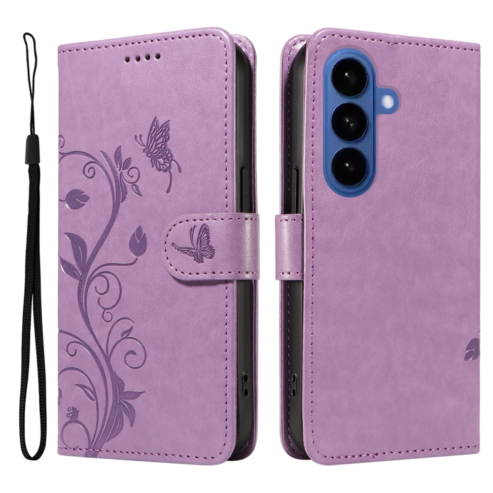 Flowery knížkové pouzdro na Samsung Galaxy S26+ - fialové