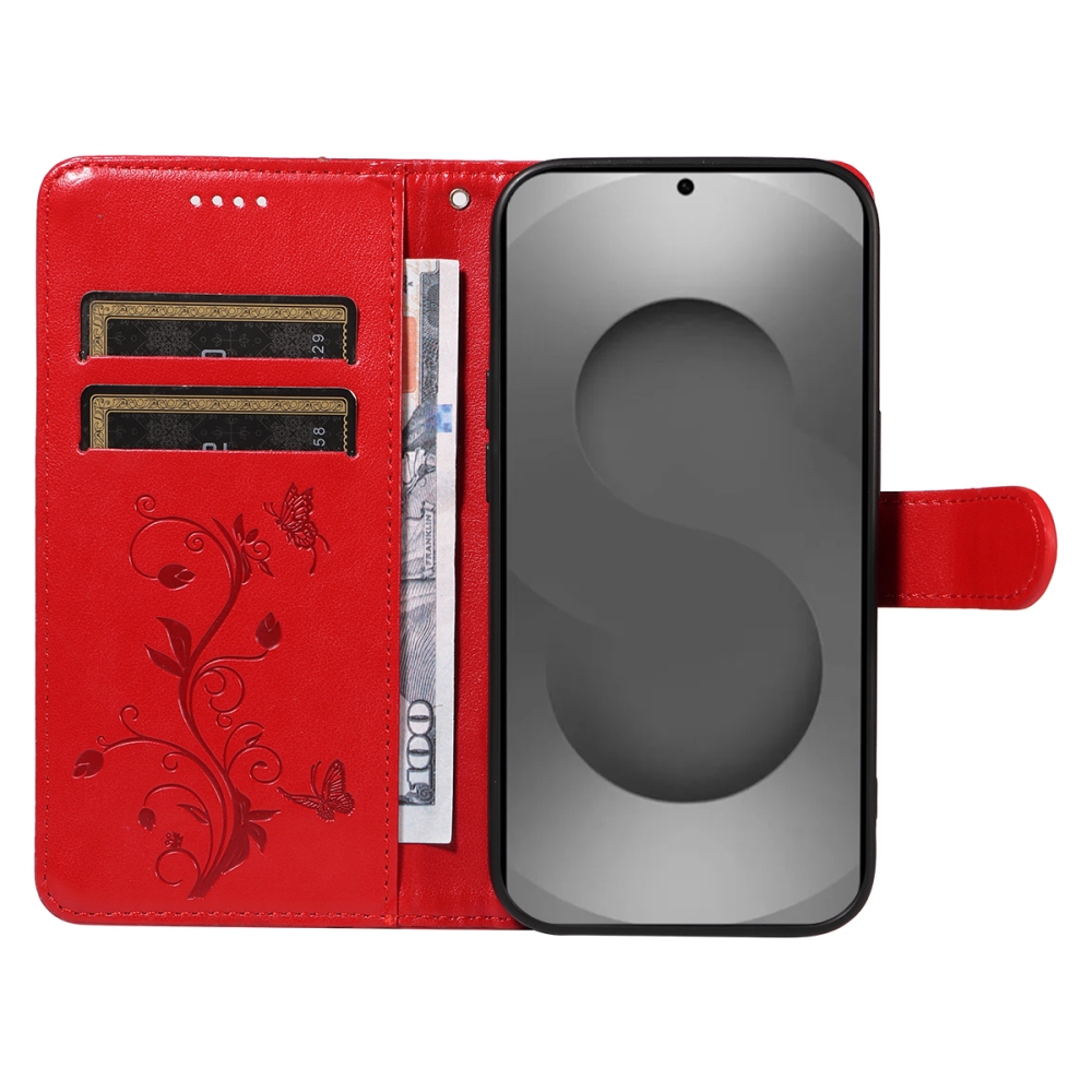 Flowery knížkové pouzdro na Samsung Galaxy S26 Ultra - červené