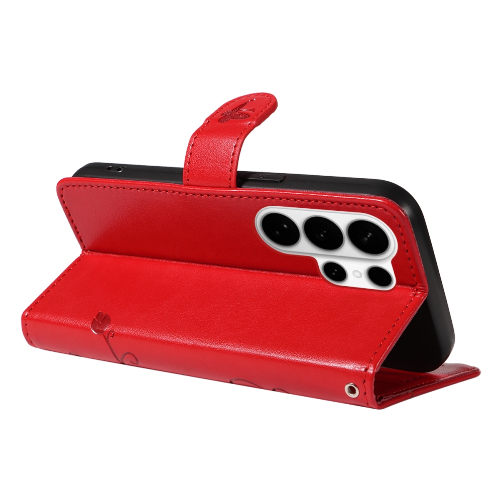 Flowery knížkové pouzdro na Samsung Galaxy S26 Ultra - červené