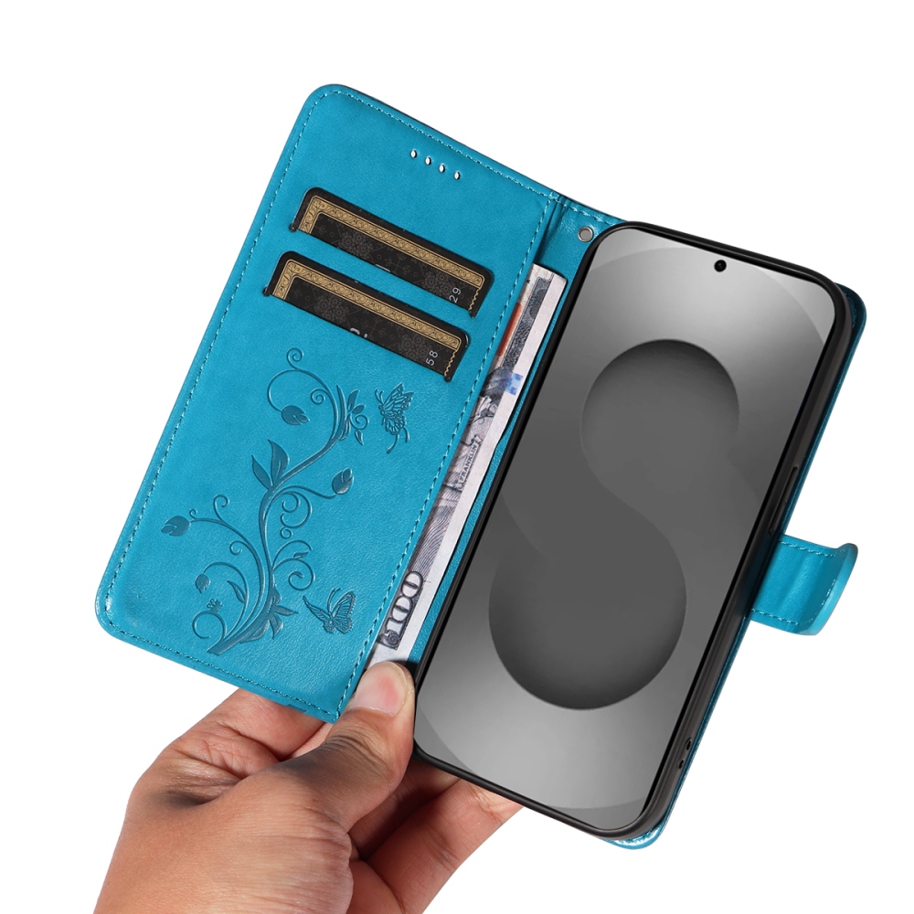 Flowery knížkové pouzdro na Samsung Galaxy S26 Ultra - modré