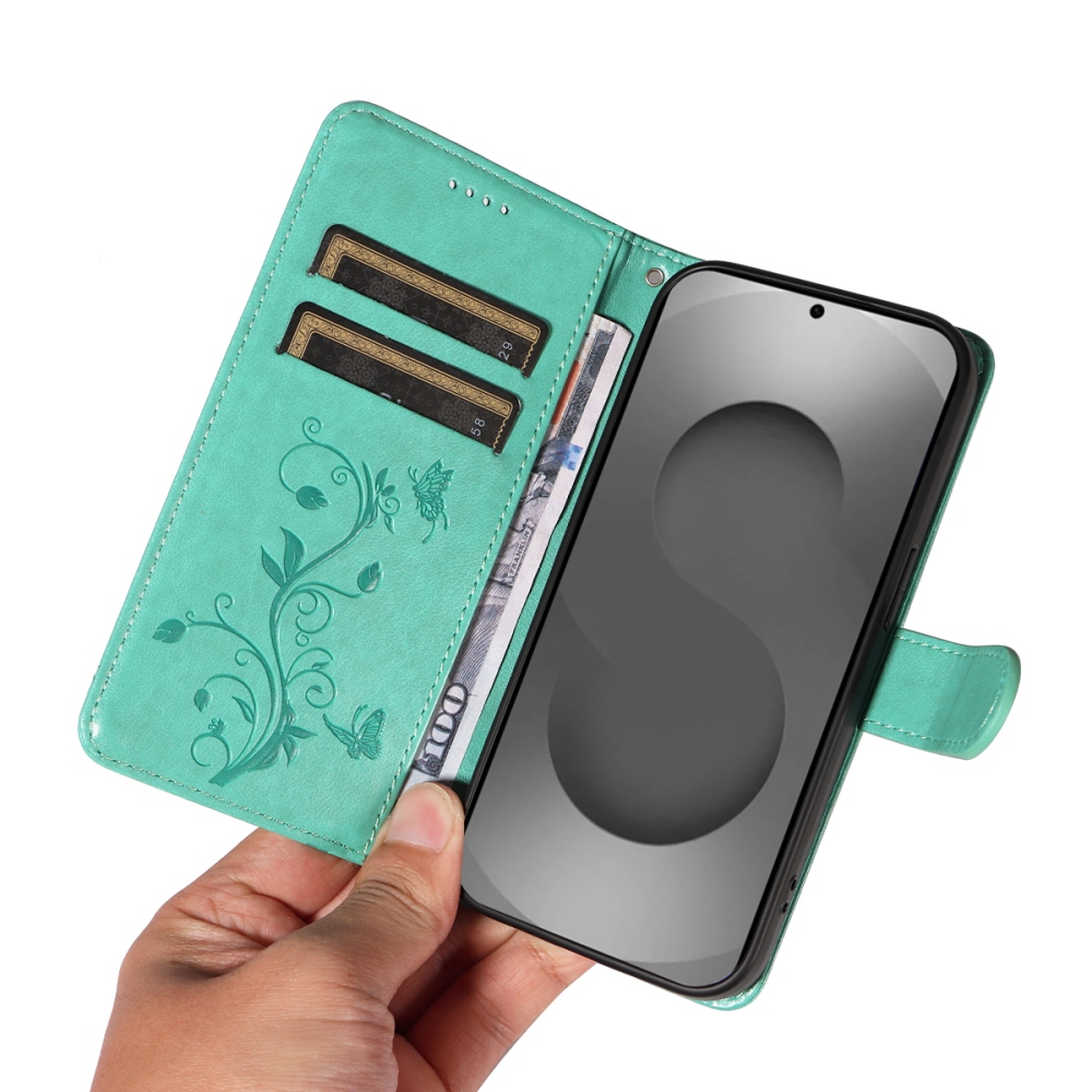 Flowery knížkové pouzdro na Samsung Galaxy S26 Ultra - modrozelené