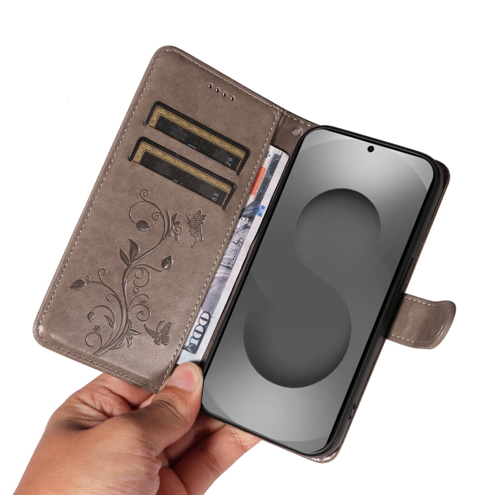 Flowery knížkové pouzdro na Samsung Galaxy S26 Ultra - šedé