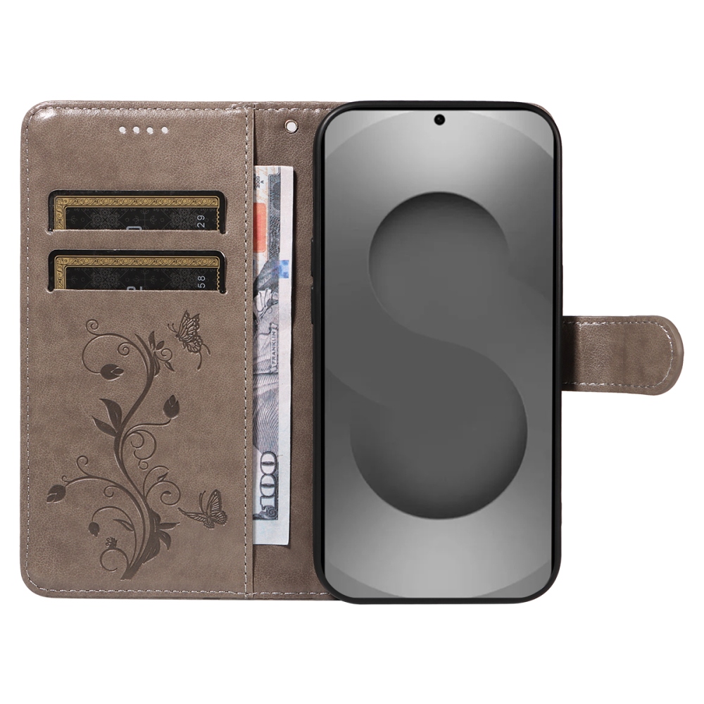 Flowery knížkové pouzdro na Samsung Galaxy S26 Ultra - šedé