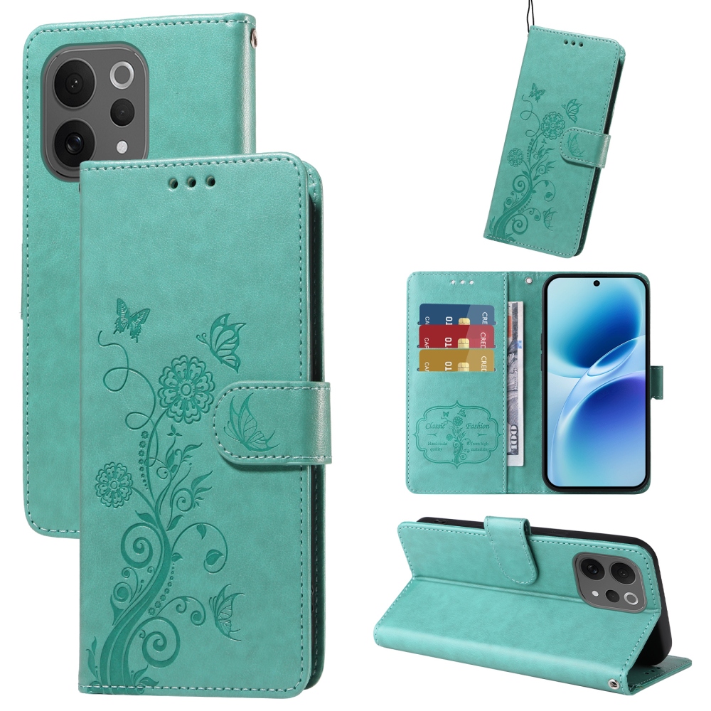 Flowery knížkové pouzdro na Vivo V70 5G - modrozelené