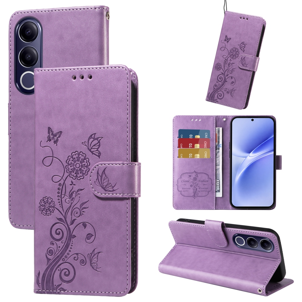 Flowery knížkové pouzdro na Vivo V70 FE 5G - fialové