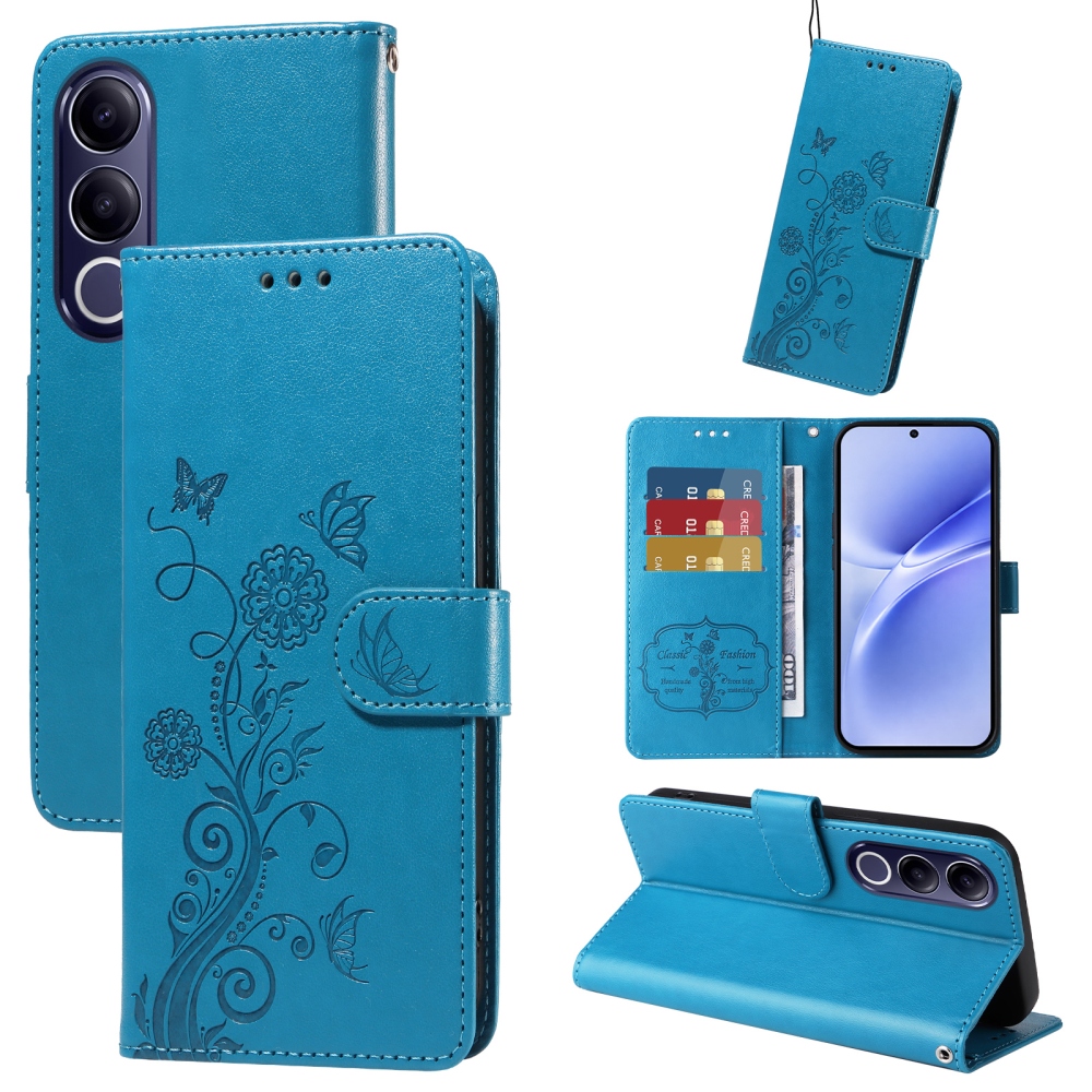 Flowery knížkové pouzdro na Vivo V70 FE 5G - modré