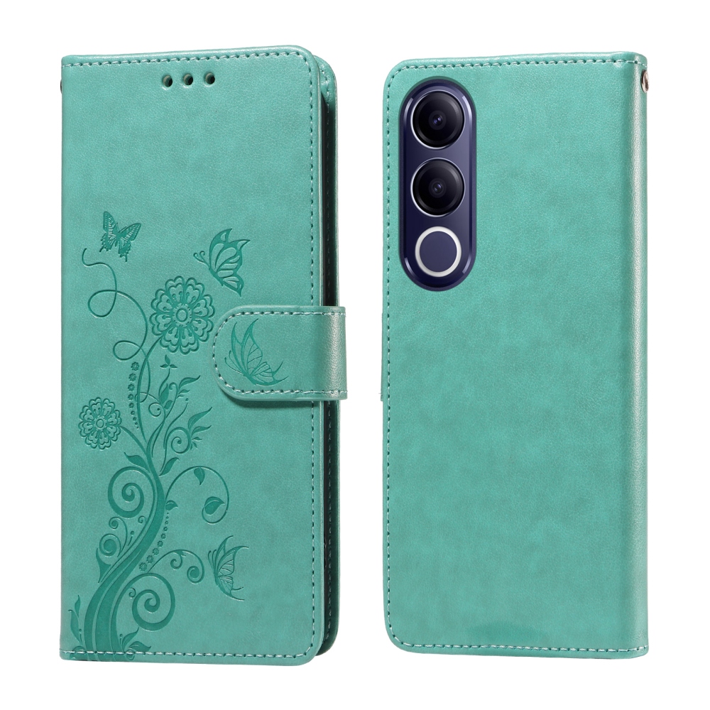 Flowery knížkové pouzdro na Vivo V70 FE 5G - modrozelené