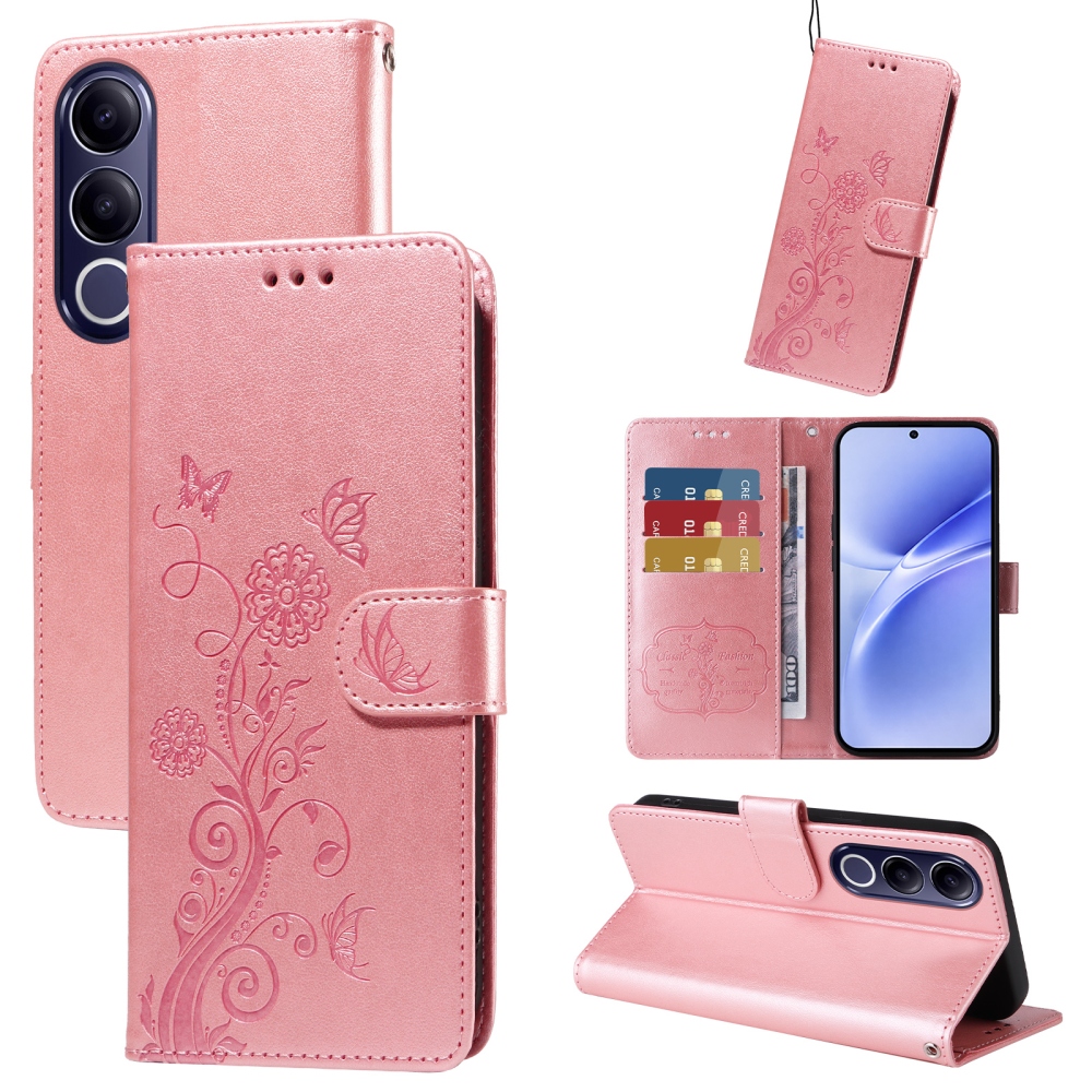 Flowery knížkové pouzdro na Vivo V70 FE 5G - růžové