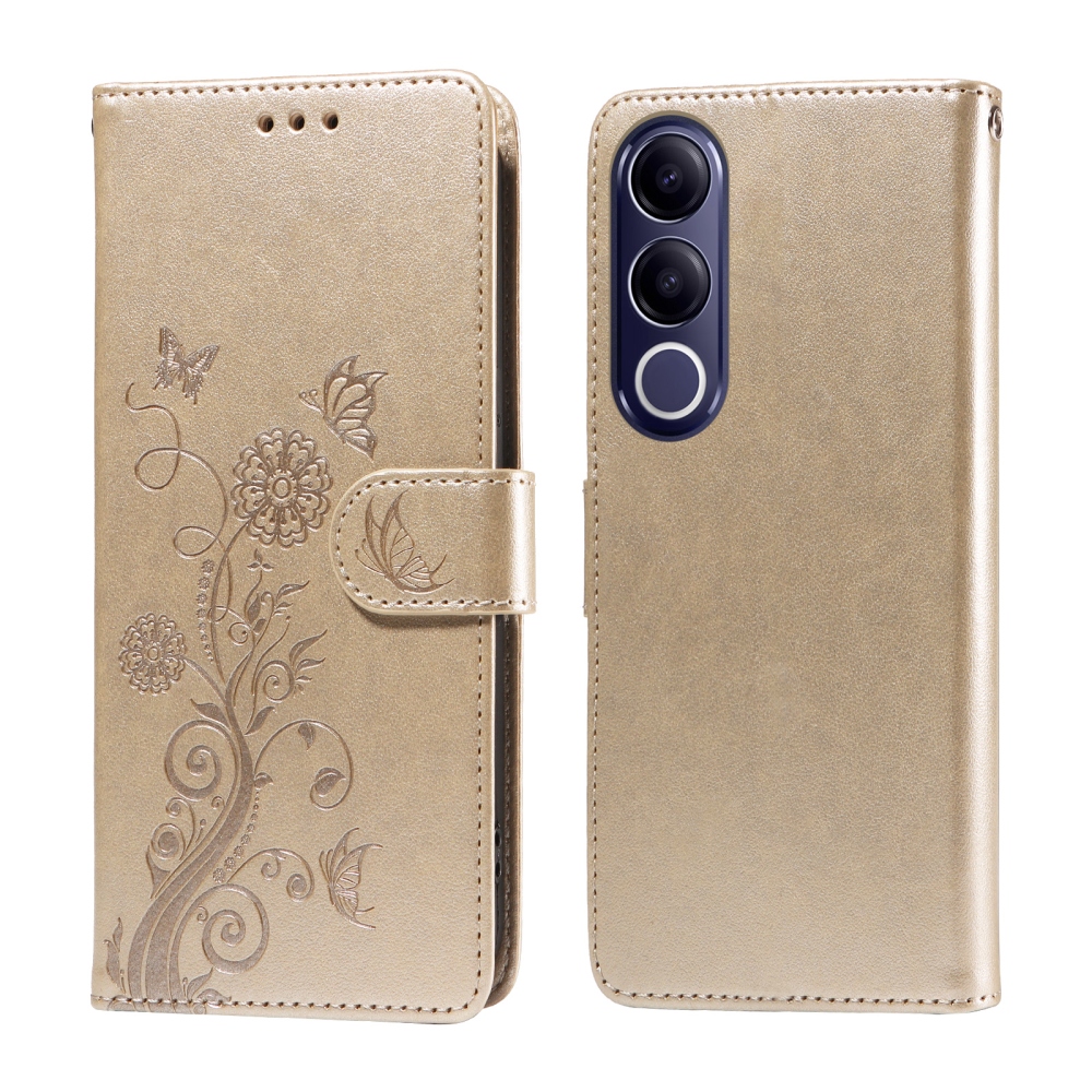 Flowery knížkové pouzdro na Vivo V70 FE 5G - zlaté