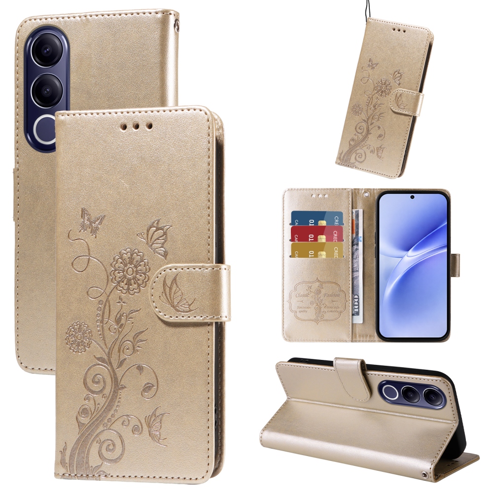 Flowery knížkové pouzdro na Vivo V70 FE 5G - zlaté