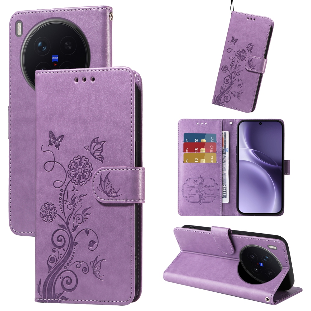 Flowery knížkové pouzdro na Vivo X300 Pro 5G - fialové