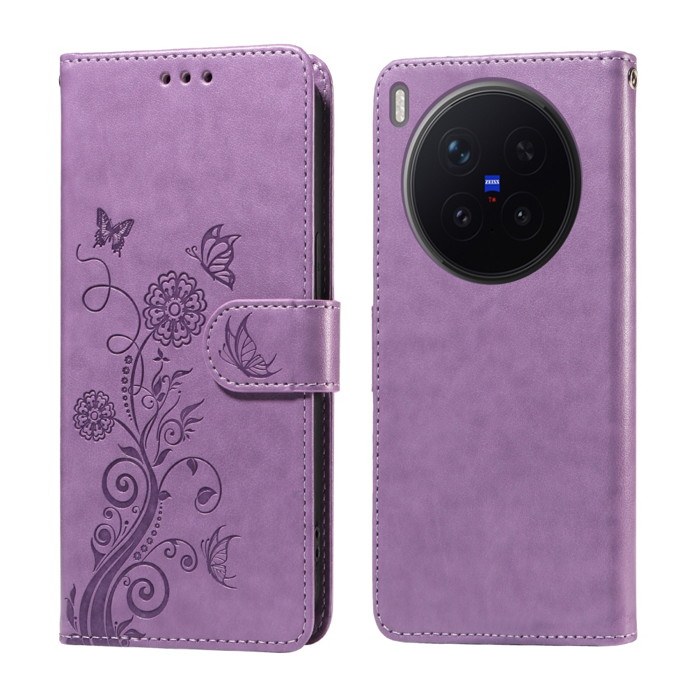 Flowery knížkové pouzdro na Vivo X300 Pro 5G - fialové
