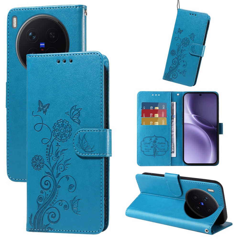 Flowery knížkové pouzdro na Vivo X300 Pro 5G - modré