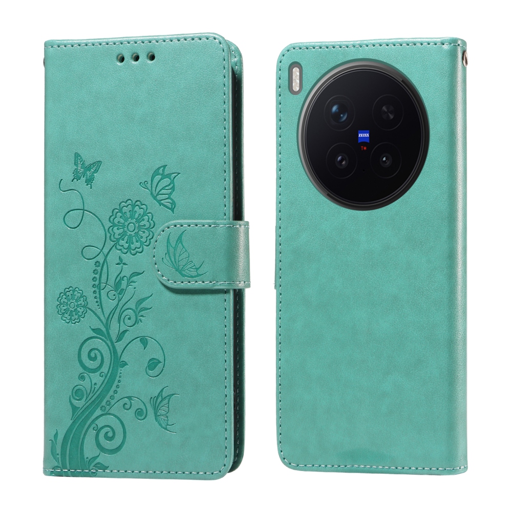Flowery knížkové pouzdro na Vivo X300 Pro 5G - modrozelené