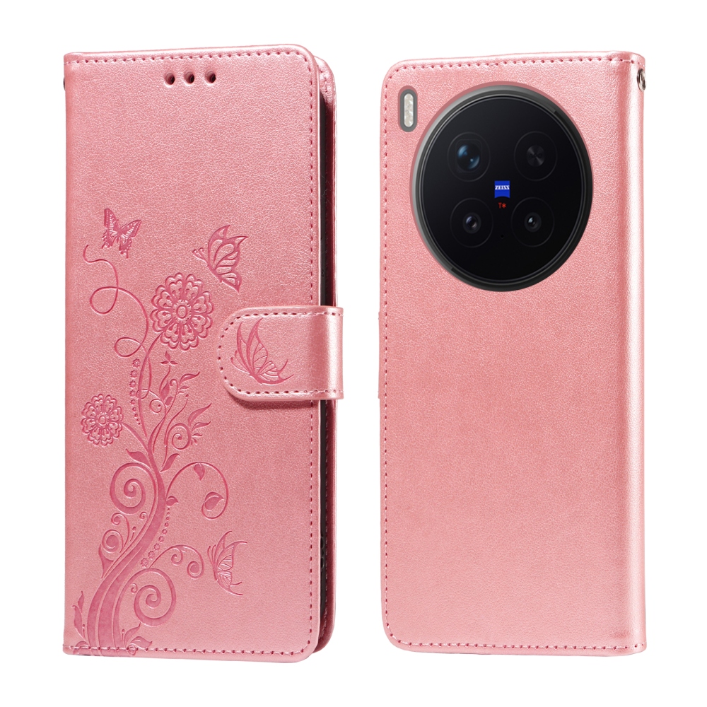 Flowery knížkové pouzdro na Vivo X300 Pro 5G - růžové