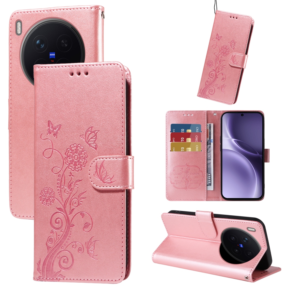 Flowery knížkové pouzdro na Vivo X300 Pro 5G - růžové