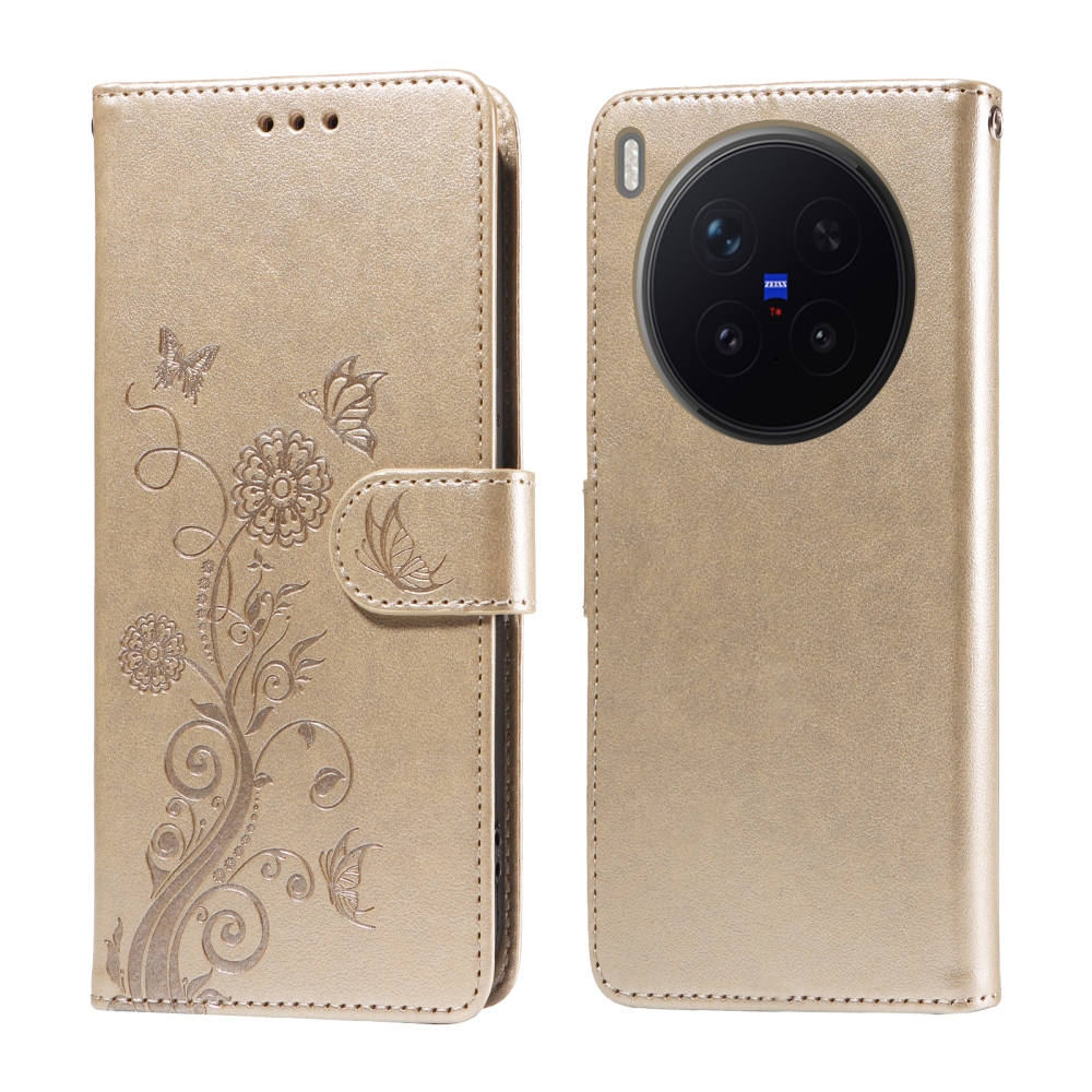 Flowery knížkové pouzdro na Vivo X300 Pro 5G - zlaté