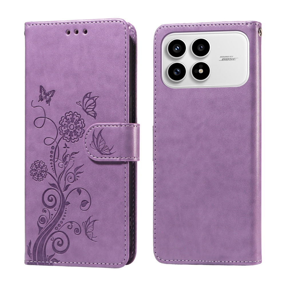 Flowery knížkové pouzdro na Xiaomi Poco F8 Pro 5G - fialové