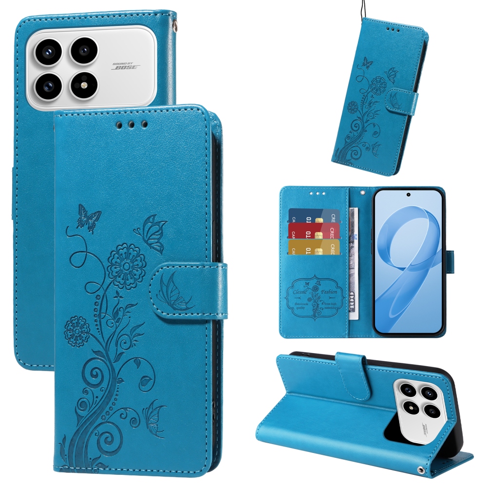 Flowery knížkové pouzdro na Xiaomi Poco F8 Pro 5G - modré