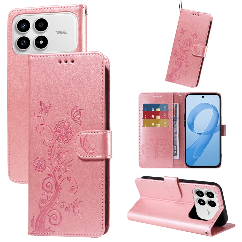 Flowery knížkové pouzdro na Xiaomi Poco F8 Pro 5G - růžové